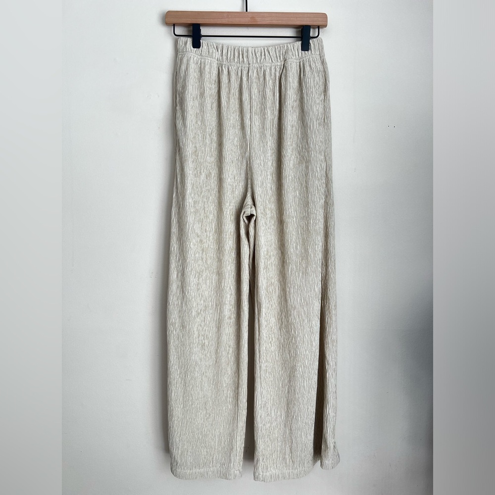 Maronnie Cream crinkled wide leg textured Elastic waist pull on pant shimmer